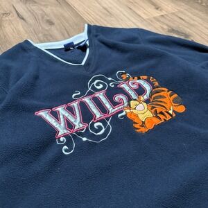 Y2K Whimsy Disney Tigger Wild Fleece V Neck Sweatshirt Pullover Large Fairy
